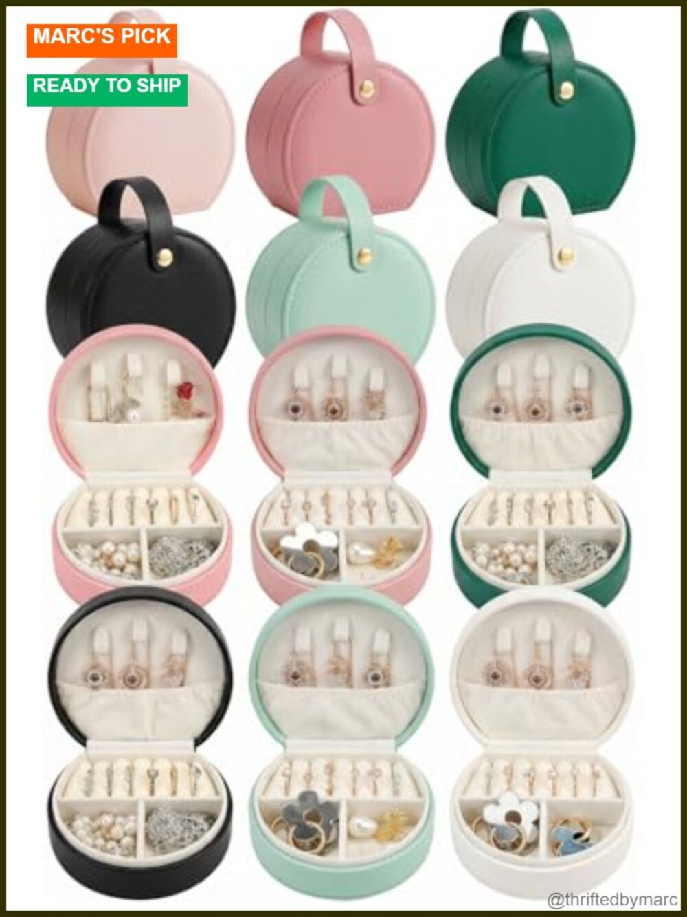 Faux Leather Travel Jewelry Box Multi-Pack Round Organizer for Rings Necklaces